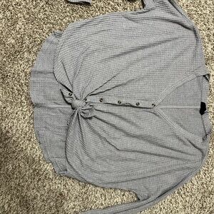 Gray Button-Down Knotted Top